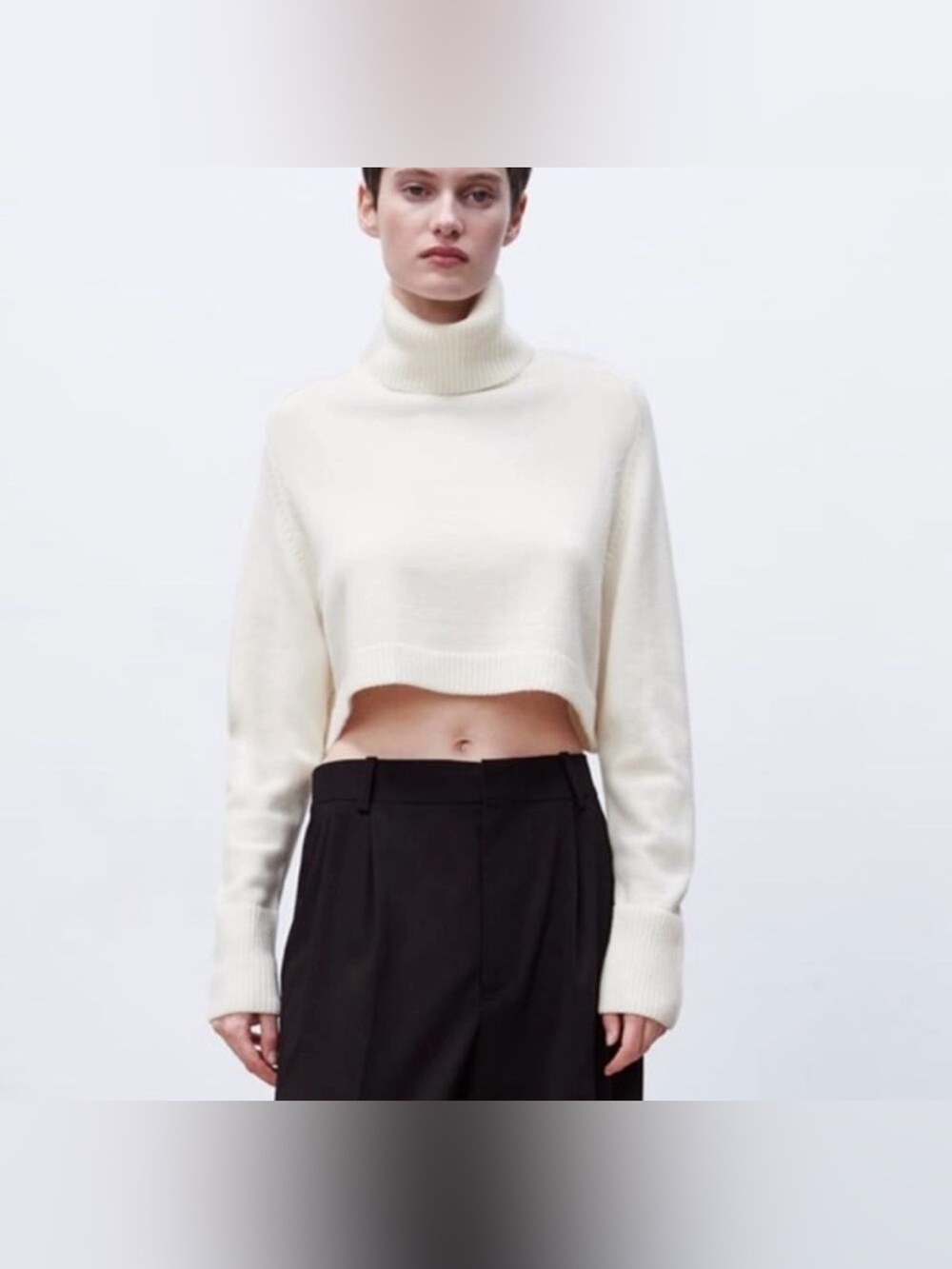 Zara Ivory Cropped Turtleneck Sweater